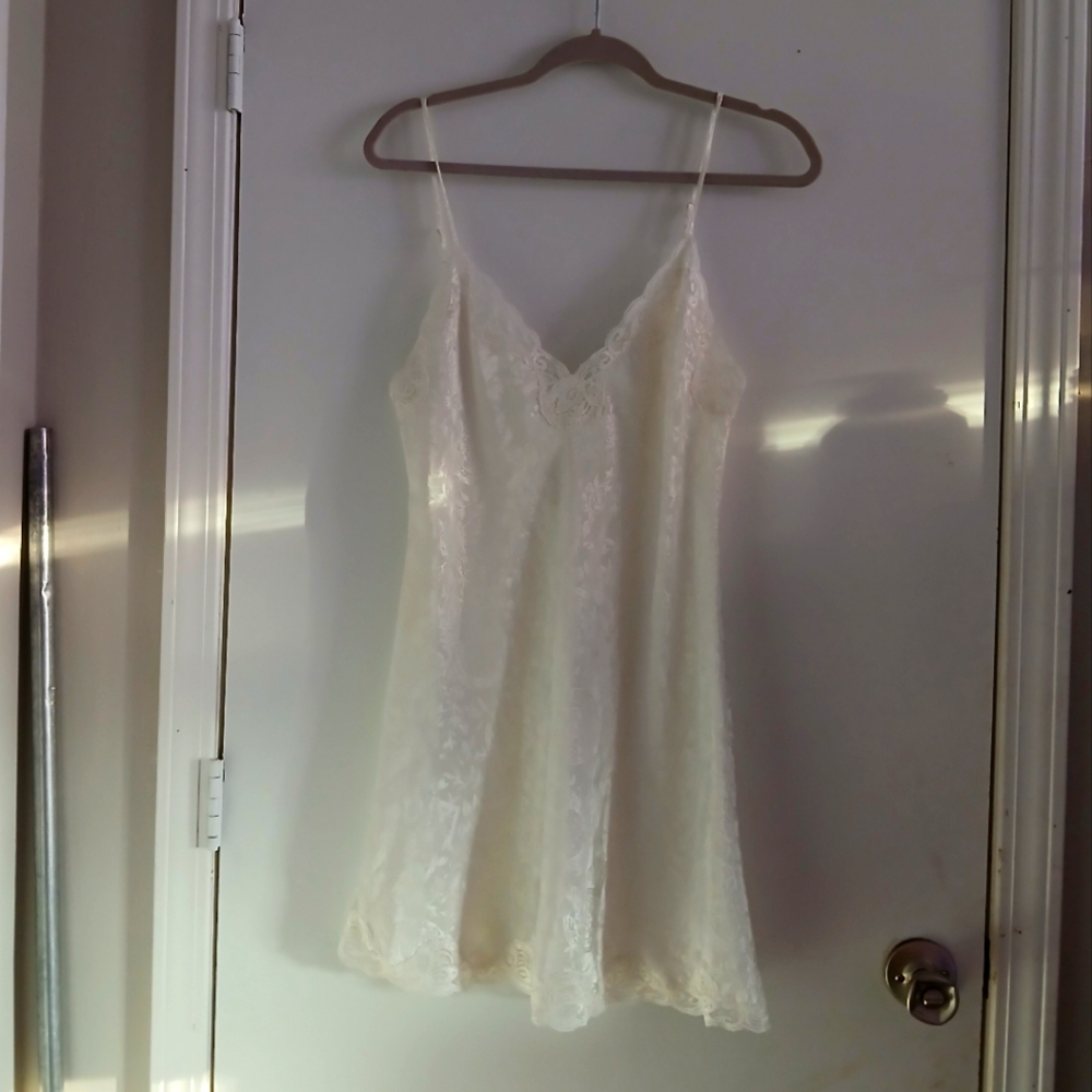 Vintage Victoria's Secret White Satin Chemise with Spaghetti Straps